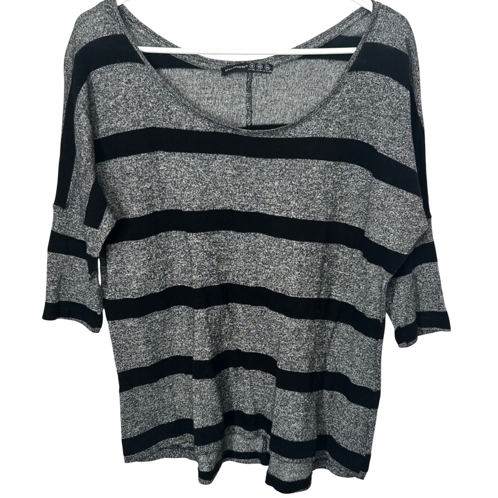 Atmosphere Gray with Black Stripes 3/4‎ Dolman Sleeve Scoop Neck Sweater UK 12